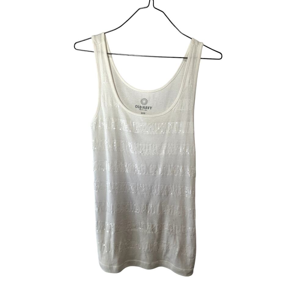 SKU2243 Vintage Old Navy Women Small White Sea Salt Sequin Front Scoop Tank Top